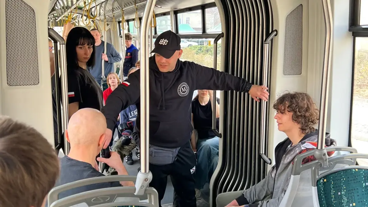 International Krav Maga training in the confined space of a tram