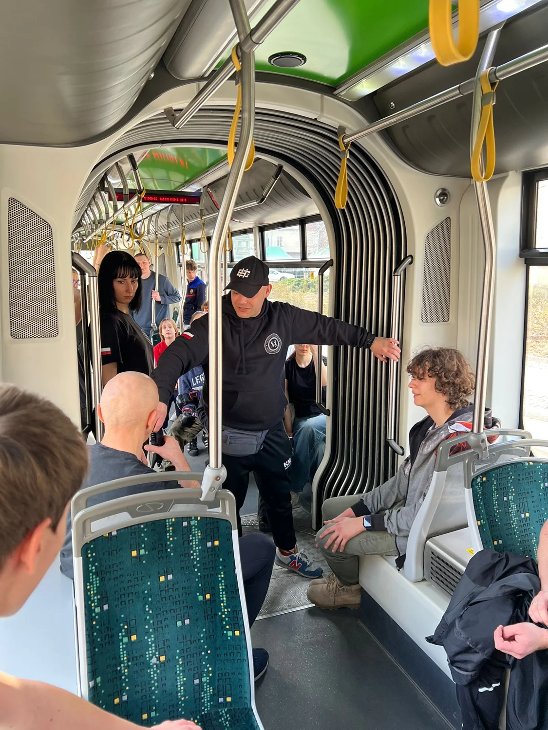 Krav Maga training inside a tram